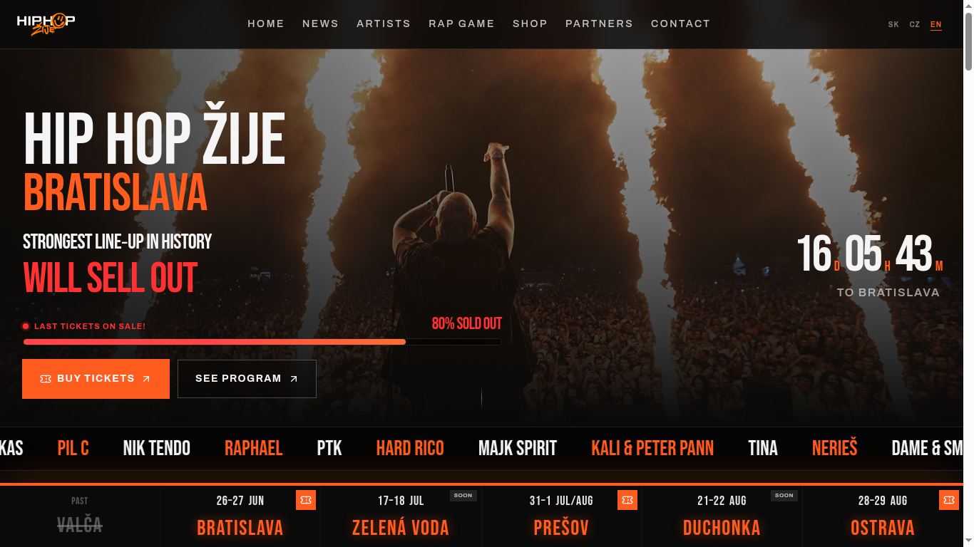 hiphopzije.sk homepage preview